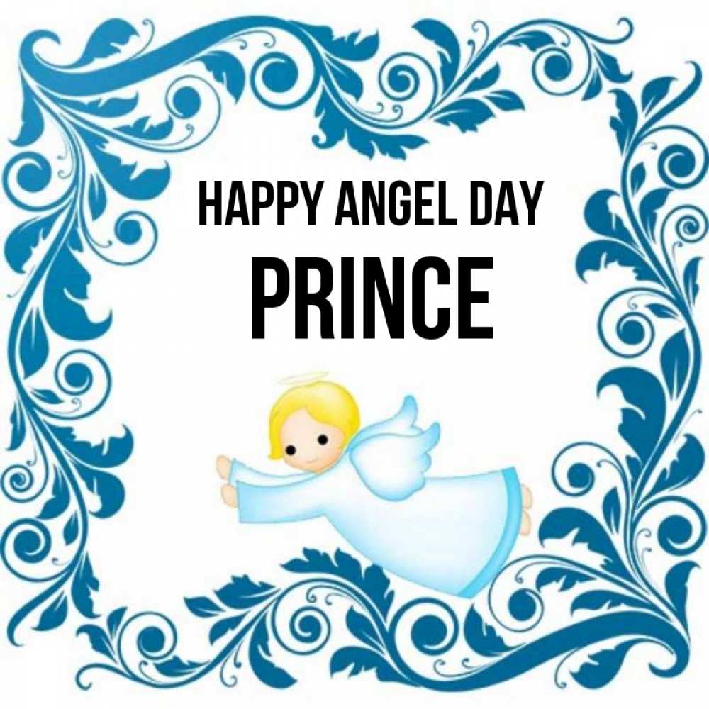Greetings card с именем, Prince happy angel day девочка ангел и синяя рамка Greetings with text for free download 