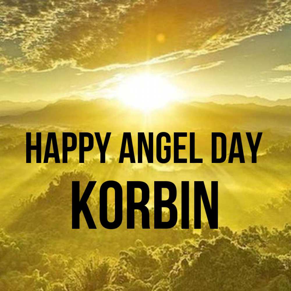 Greetings card с именем, Korbin happy angel day леса и небо в желтом Greetings with text for free download 