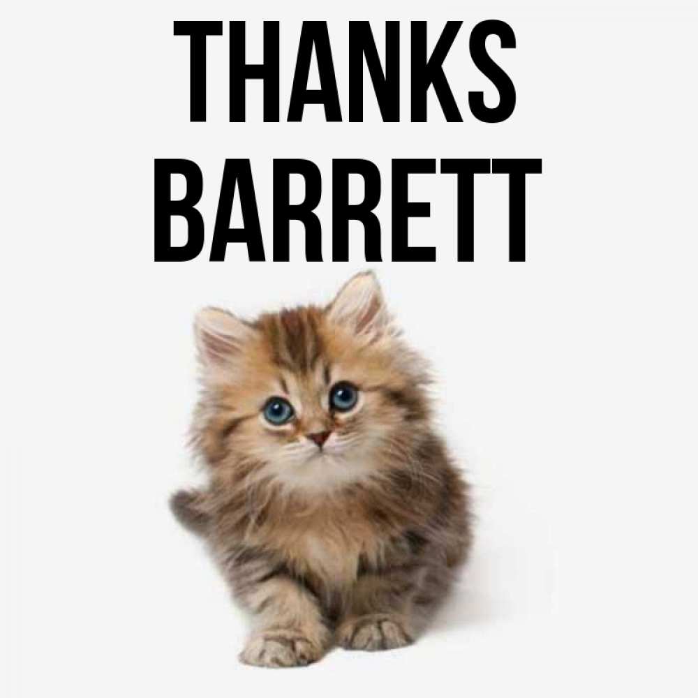 Greetings card с именем, Barrett Thanks пушистый котик Greetings with text for free download 