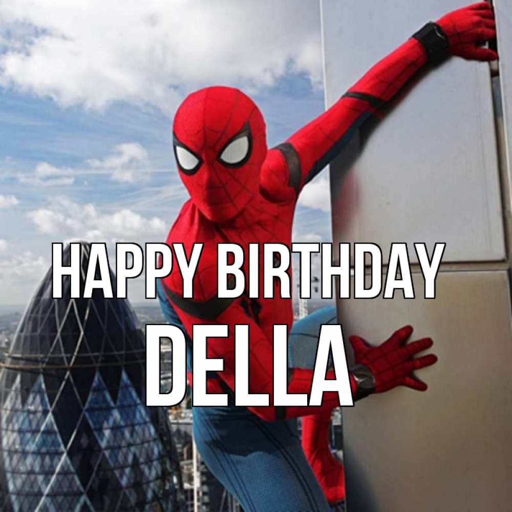 Greetings card с именем, Della Happy Birthday Марвел Greetings with text for free download 