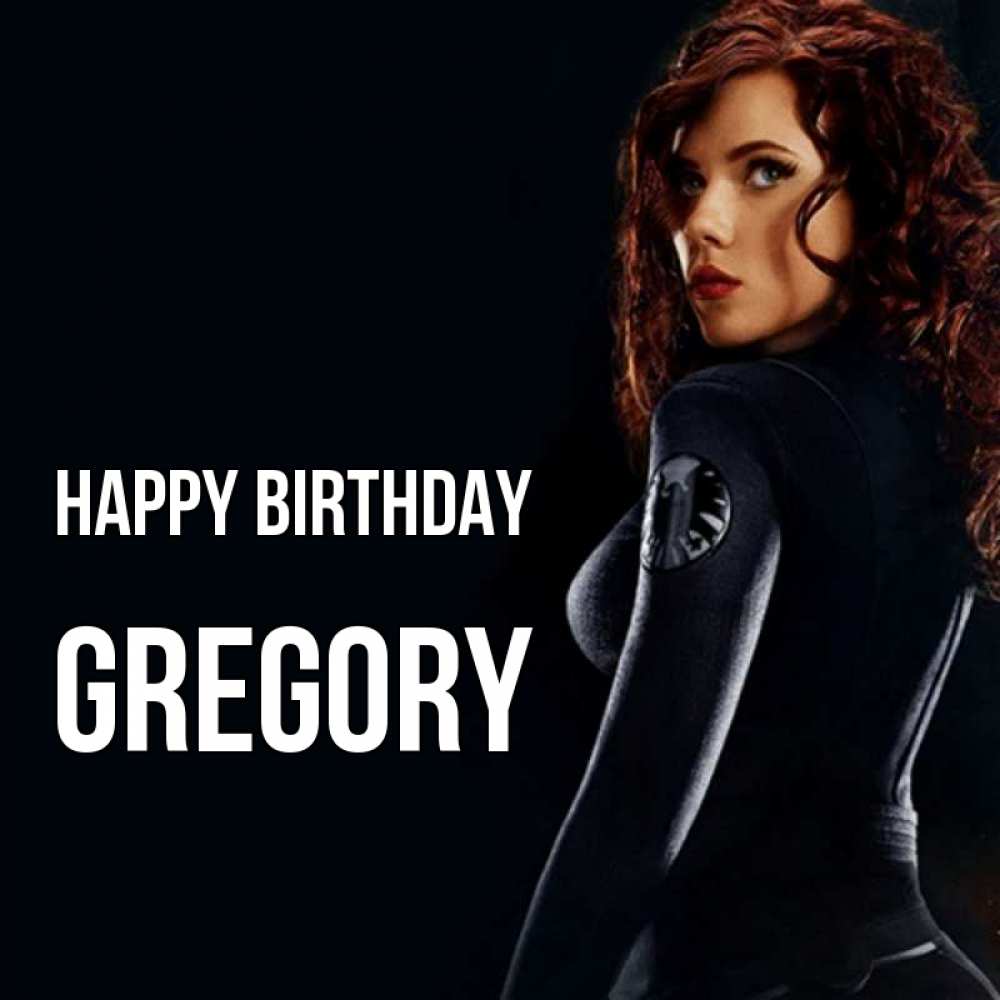 Greetings card с именем, Gregory Happy Birthday Марвел черная вдова Greetings with text for free download 