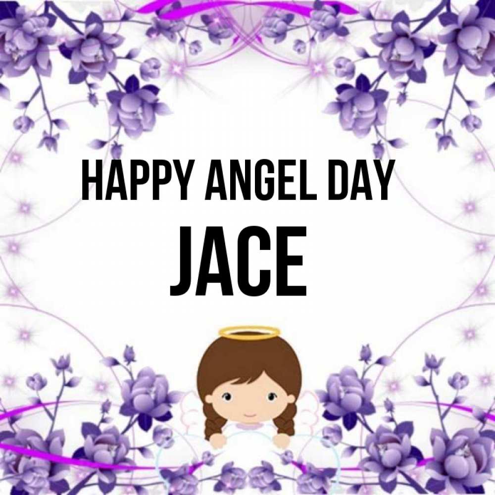Greetings card с именем, Jace happy angel day с именинами в рамочке Greetings with text for free download 