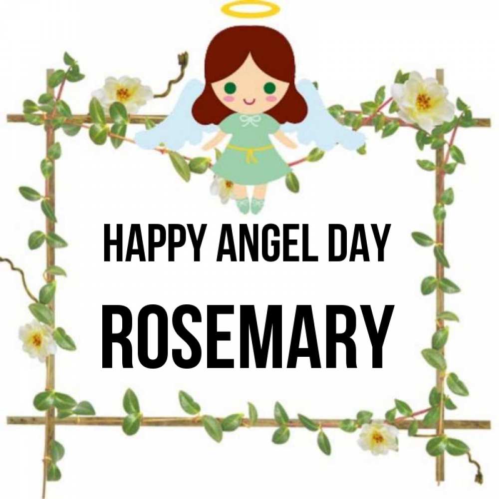 Greetings card с именем, Rosemary happy angel day Ангел с нимбом Greetings with text for free download 