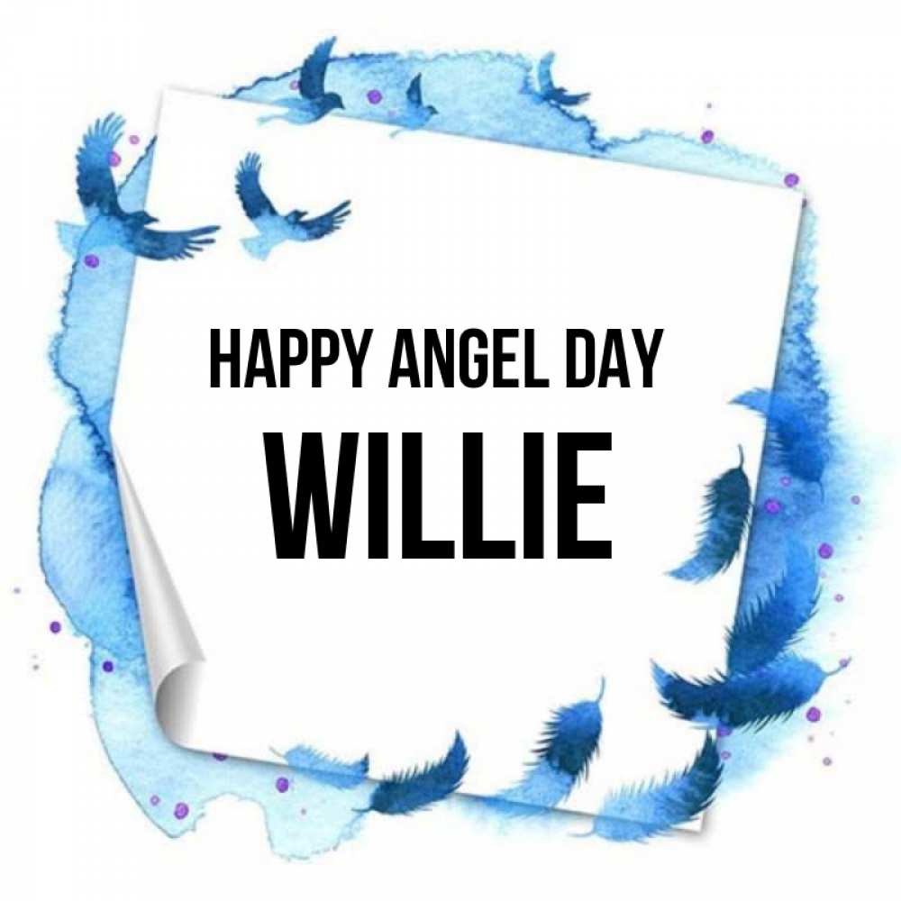 Greetings card с именем, Willie happy angel day красивые птицы летят Greetings with text for free download 