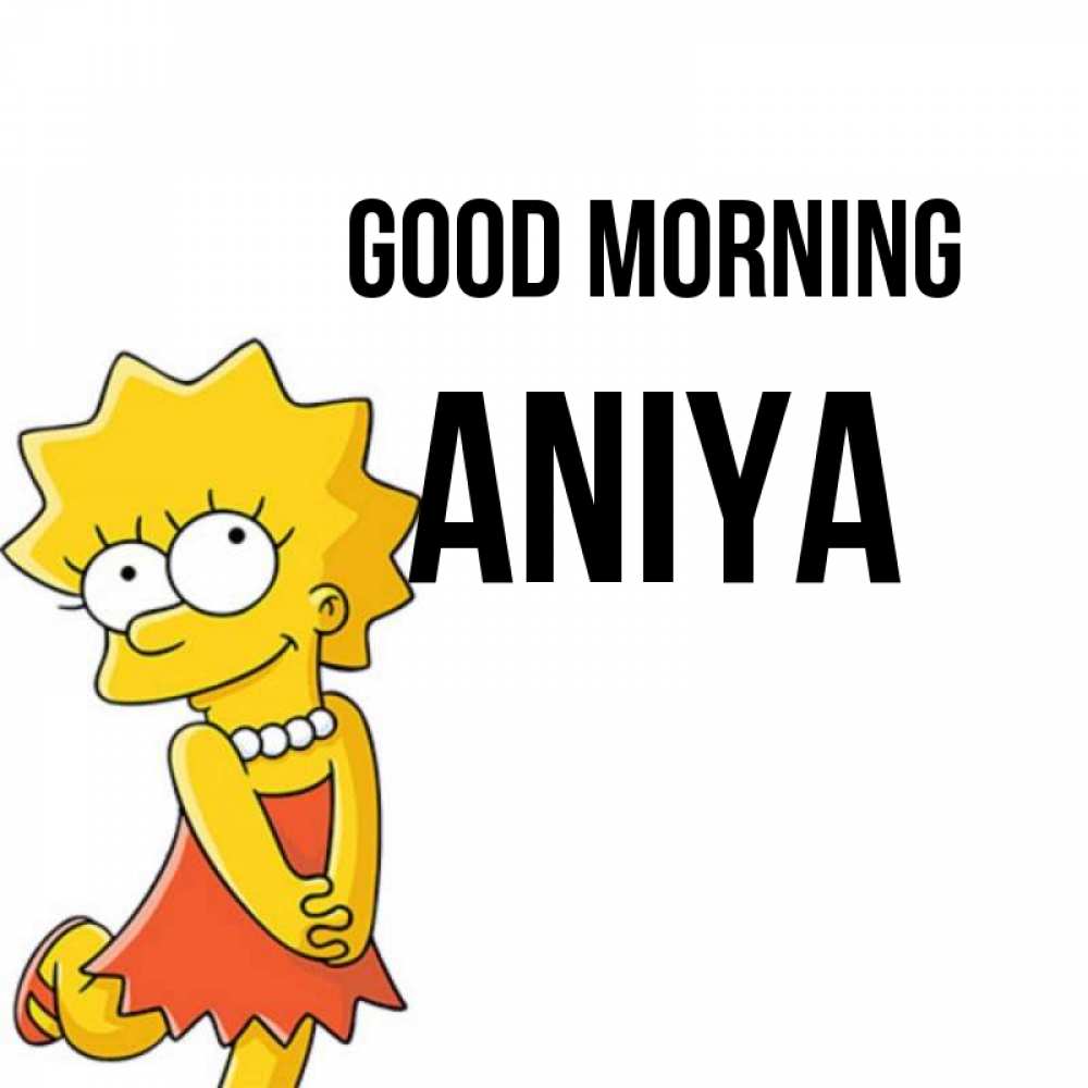 Greetings card с именем, Aniya Good morning в платье и ожерелье Greetings with text for free download 
