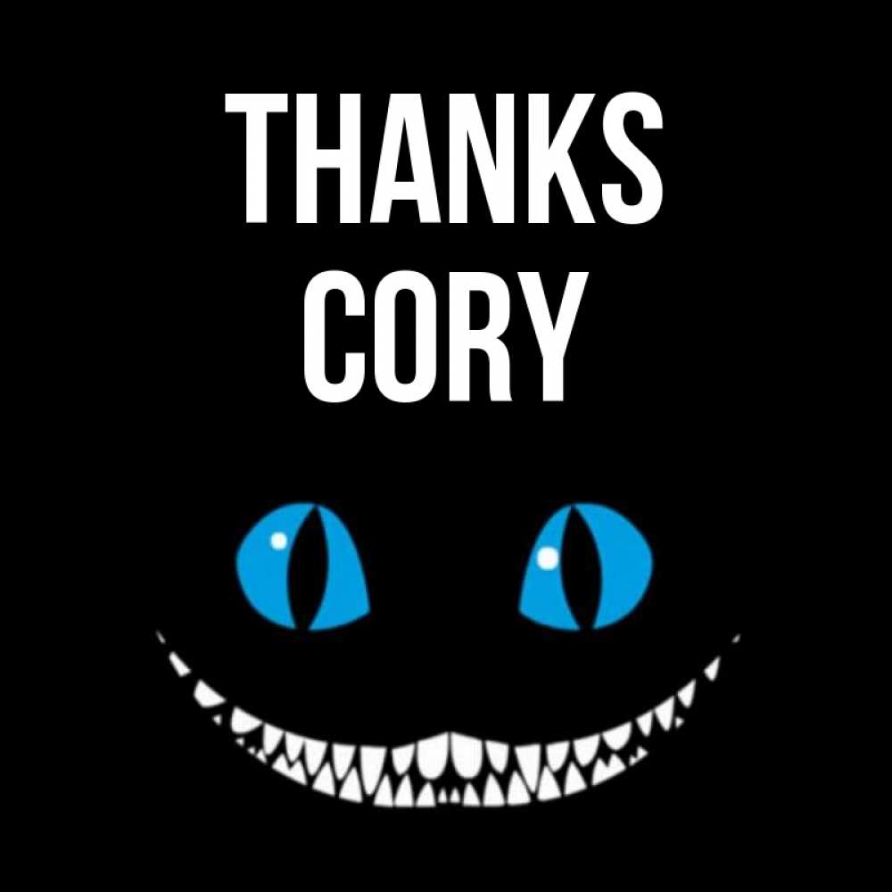 Greetings card с именем, Cory Thanks благодарю от чеширика Greetings with text for free download 