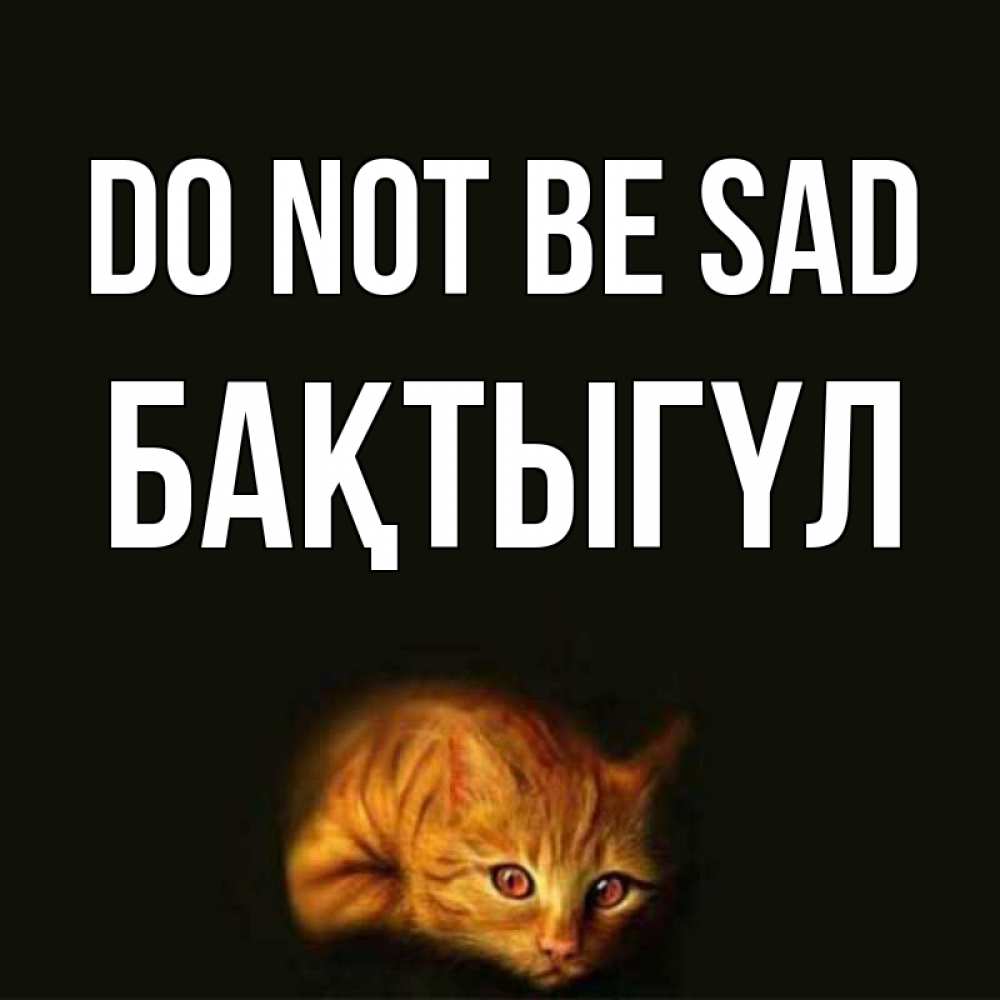 Greetings card с именем, БАҚТЫГҮЛ Do not be sad лежащий кот в темноте Greetings with text for free download 
