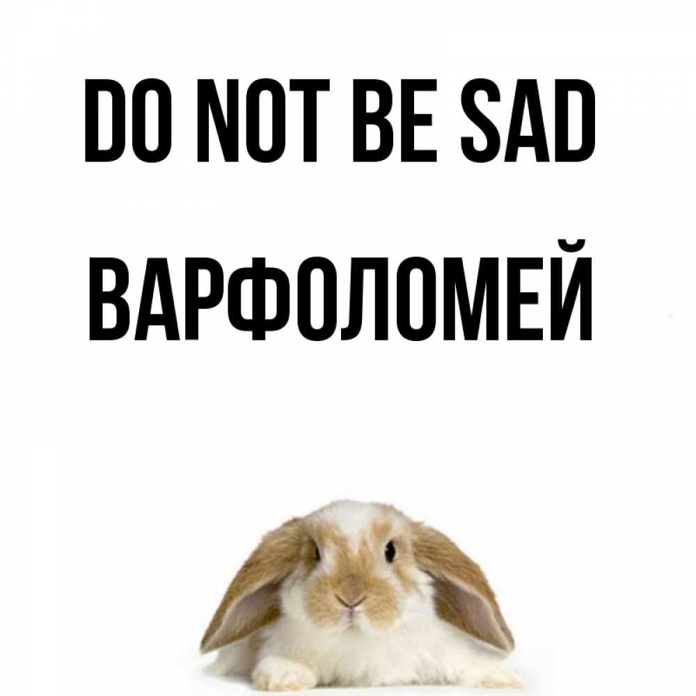 Greetings card с именем, Варфоломей Do not be sad коричнево белый заяц с большими ушками Greetings with text for free download 