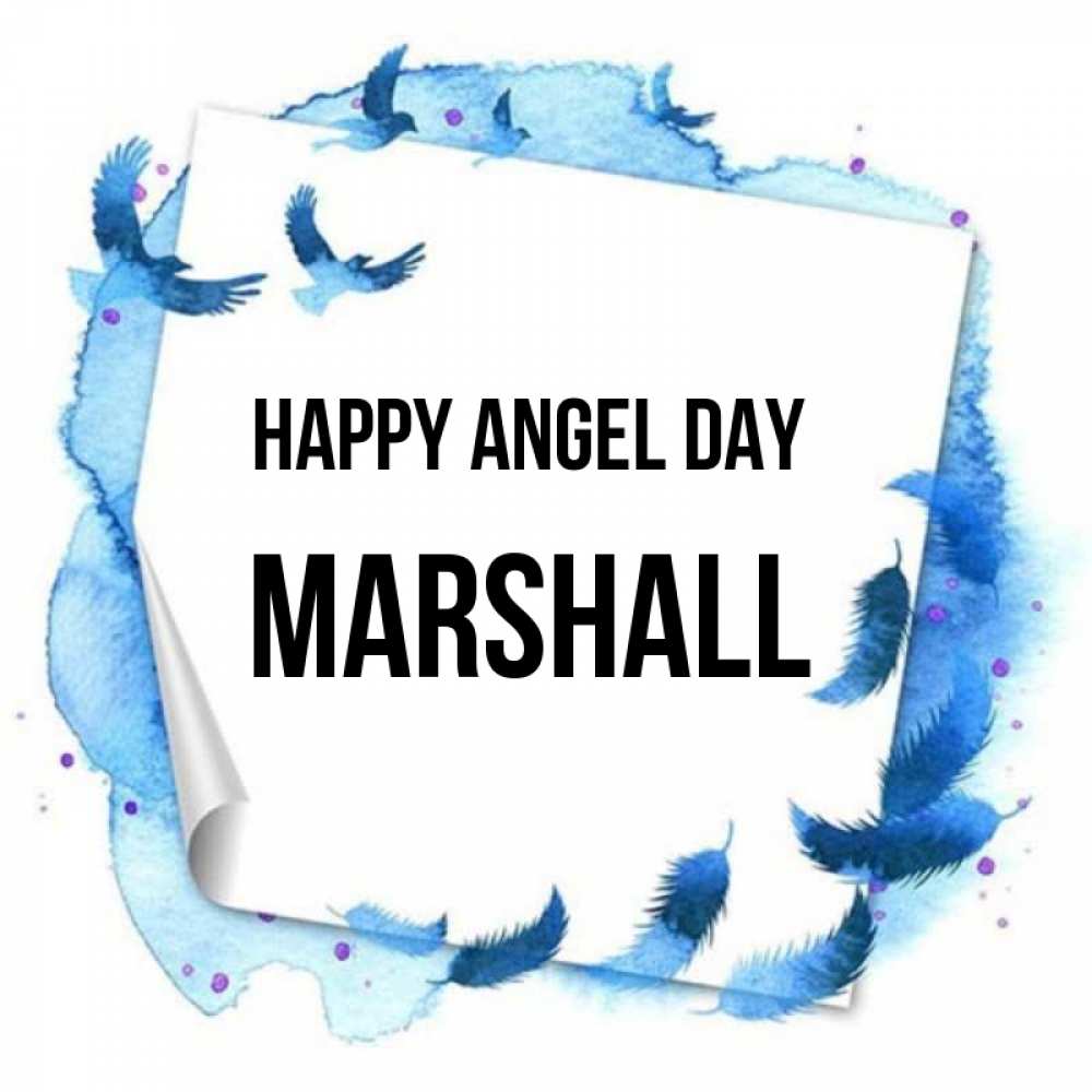Greetings card с именем, Marshall happy angel day красивые птицы летят Greetings with text for free download 