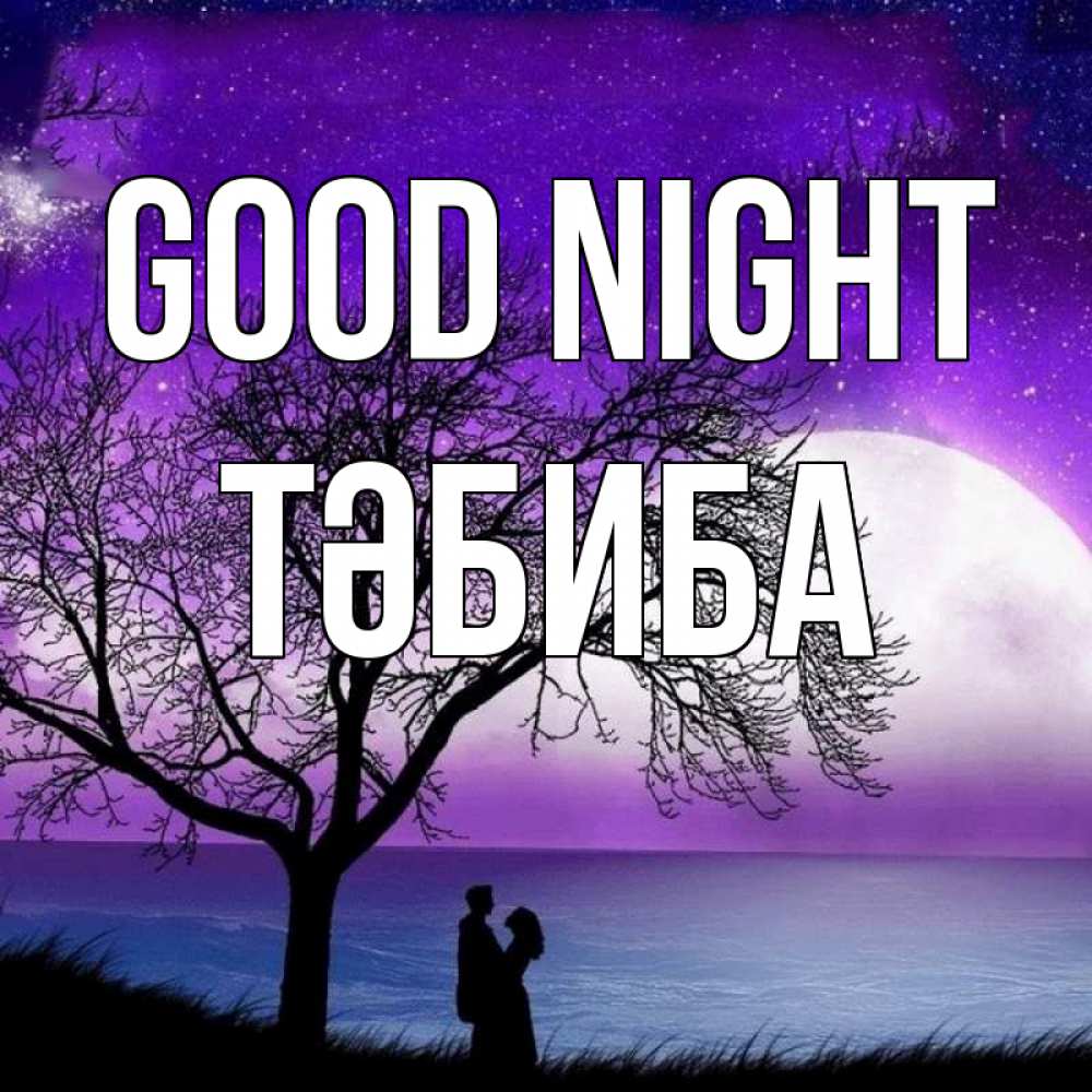 Greetings card с именем, ТӘБИБА Good night огромная луна и парочка Greetings with text for free download 