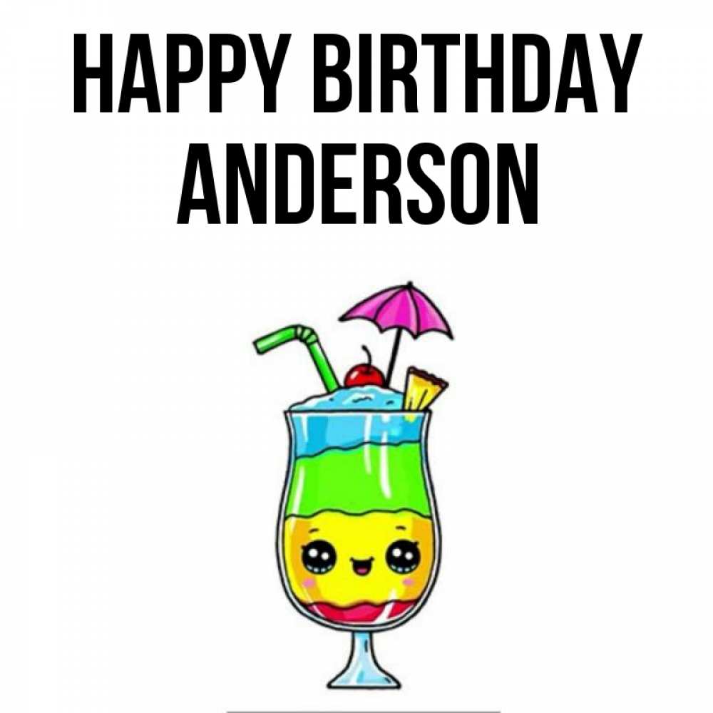Greetings card с именем, Anderson Happy Birthday с зонтиком Greetings with text for free download 