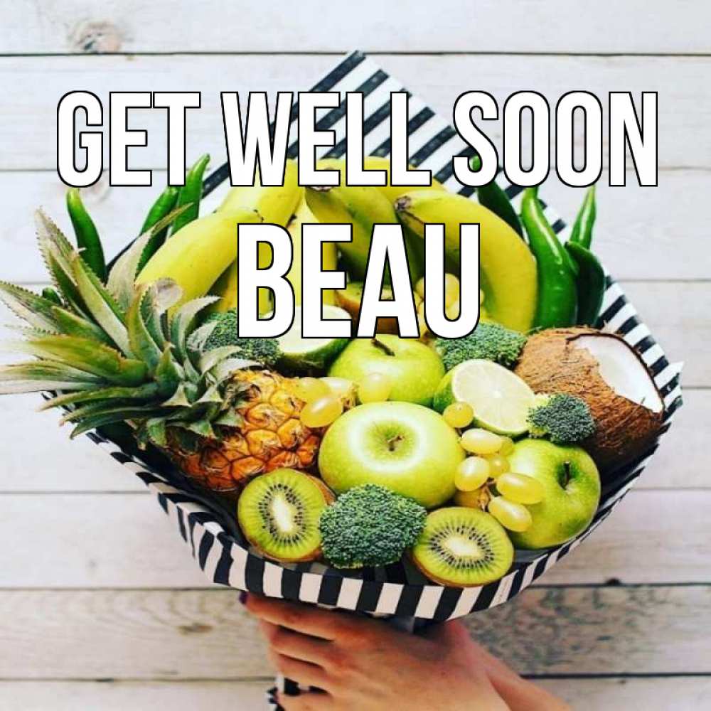 Greetings card с именем, Beau Get well soon киви ананас кокос и бананы Greetings with text for free download 