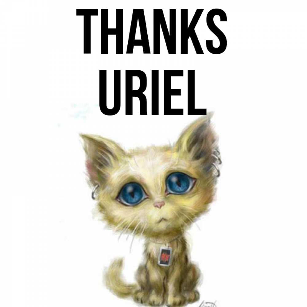 Greetings card с именем, Uriel Thanks рисованный кот благодарит вас Greetings with text for free download 