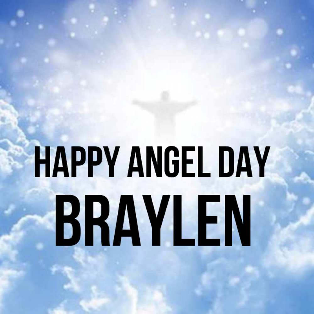 Greetings card с именем, Braylen happy angel day ангел на облаках в свете солнца Greetings with text for free download 