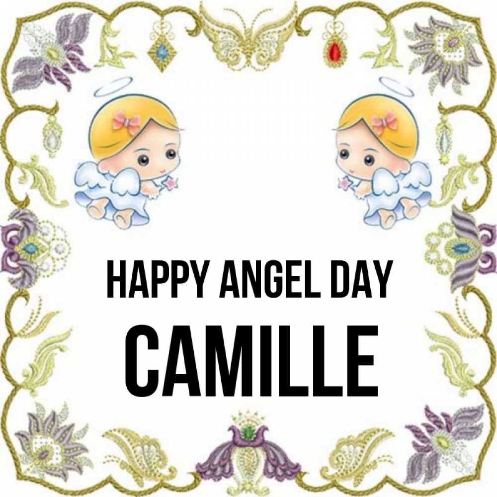 Greetings card с именем, Camille happy angel day маленькие ангелы с крылышками Greetings with text for free download 