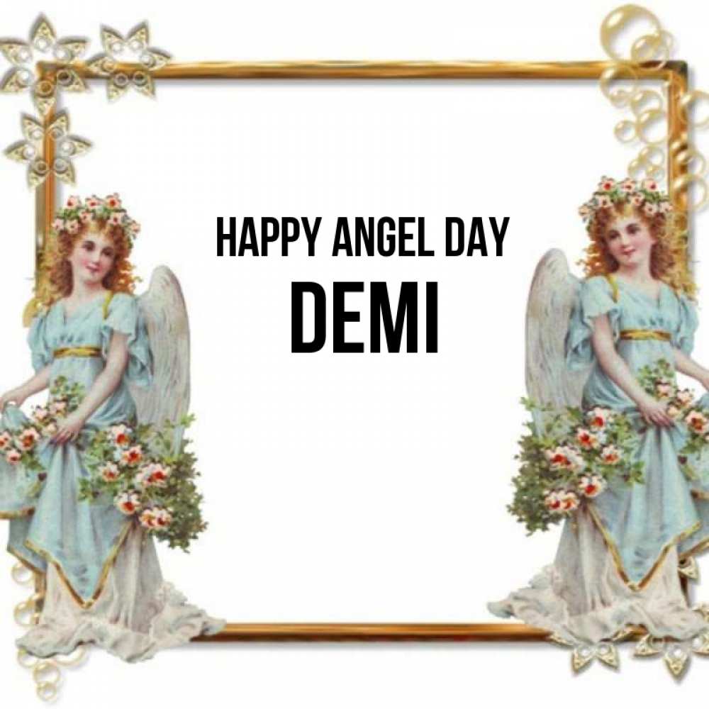 Greetings card с именем, Demi happy angel day рамочка из золота и ангелы Greetings with text for free download 