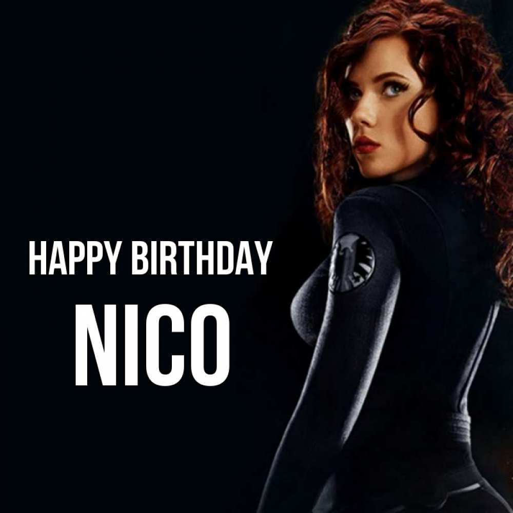 Greetings card с именем, Nico Happy Birthday Марвел черная вдова Greetings with text for free download 