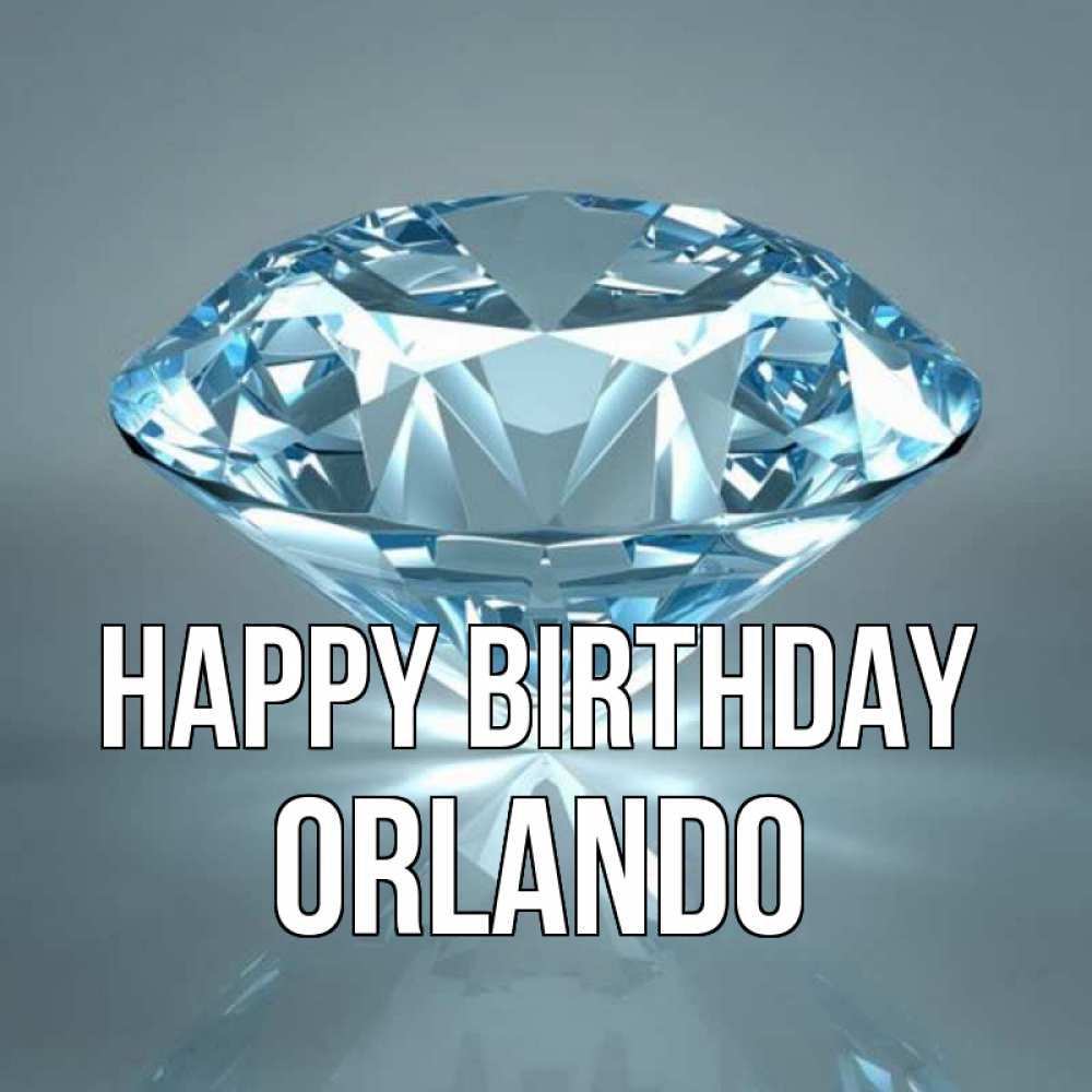 Greetings card с именем, Orlando Happy Birthday с бриллиантом голубого цвета Greetings with text for free download 
