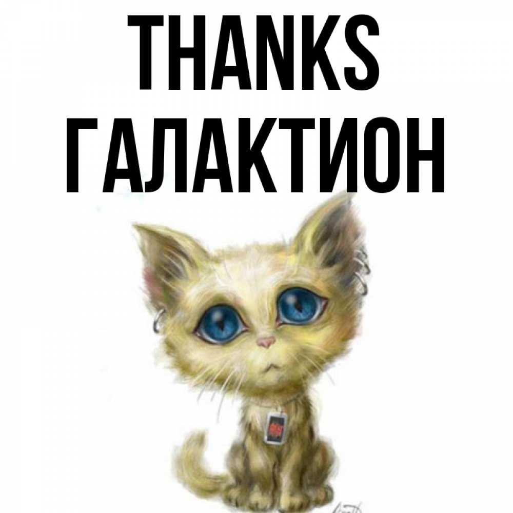 Greetings card с именем, Галактион Thanks рисованный кот благодарит вас Greetings with text for free download 