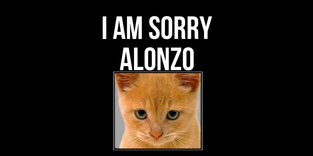 Greetings card с именем, Alonzo I am sorry рыжий грустный кот просит прощения Greetings with text for free download 