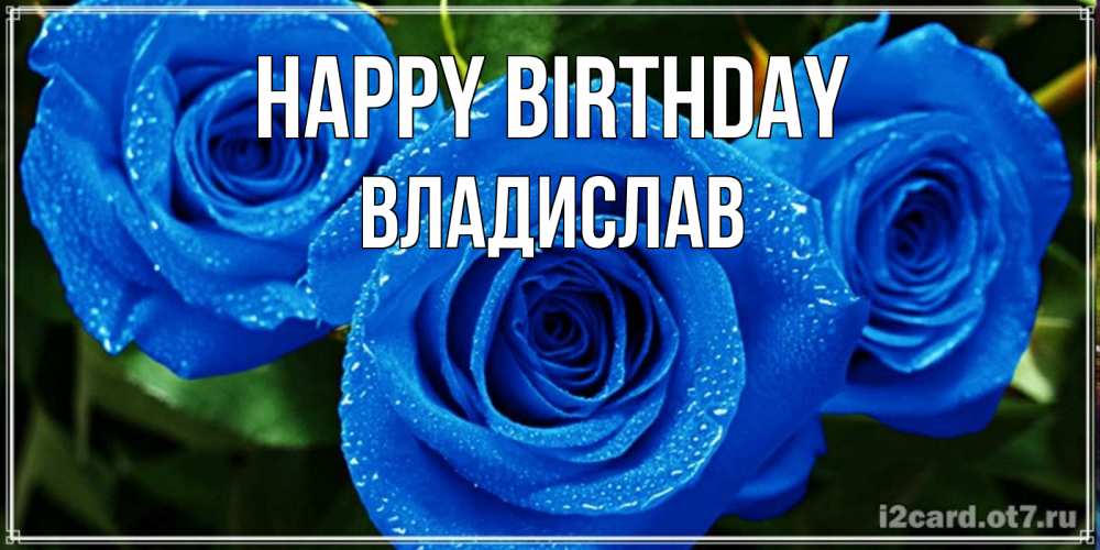Greetings card с именем, Владислав Happy Birthday розы с синим цветом Greetings with text for free download 