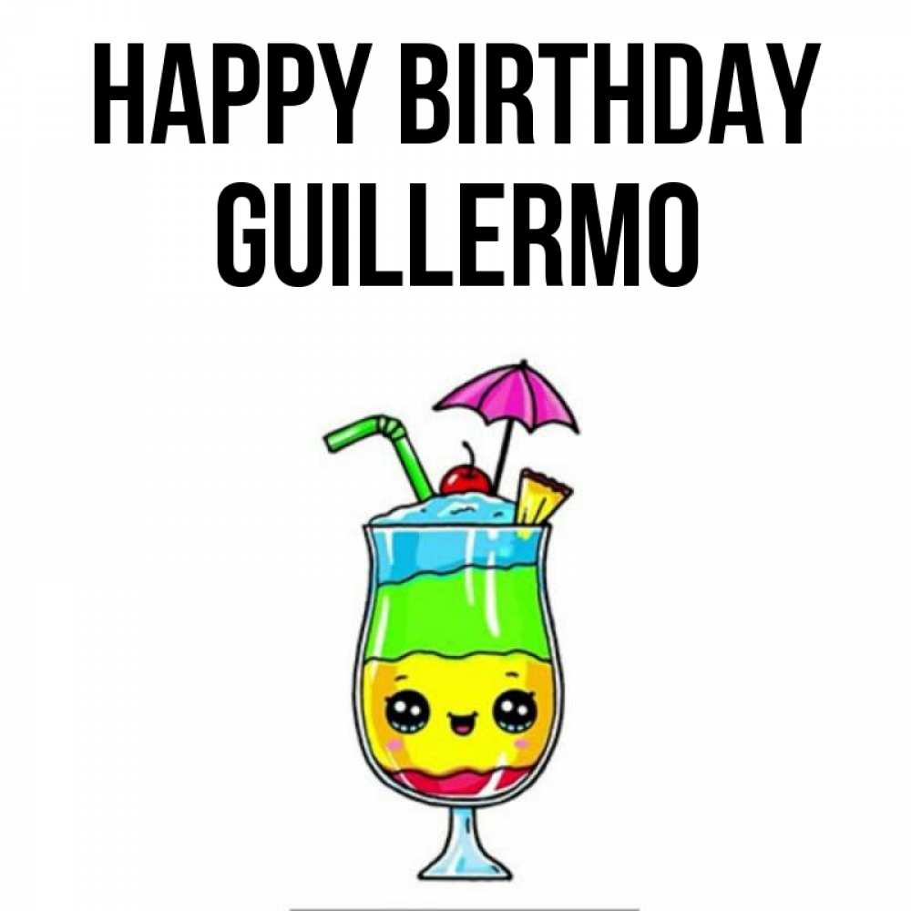 Greetings card с именем, Guillermo Happy Birthday с зонтиком Greetings with text for free download 