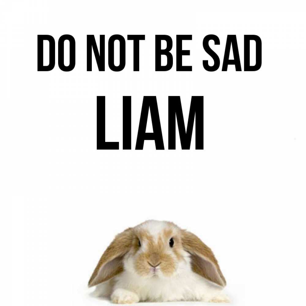 Greetings card с именем, Liam Do not be sad коричнево белый заяц с большими ушками Greetings with text for free download 