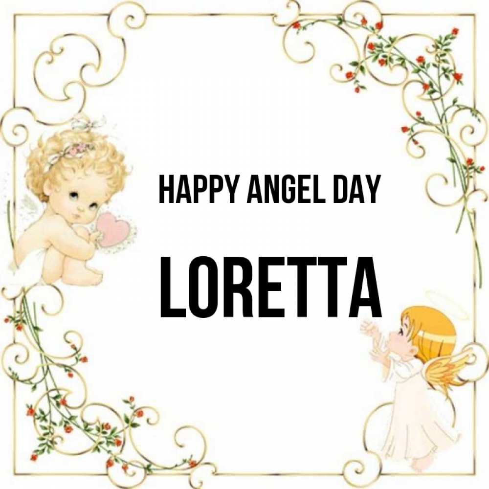 Greetings card с именем, Loretta happy angel day ангелы желают прекрасных именин Greetings with text for free download 