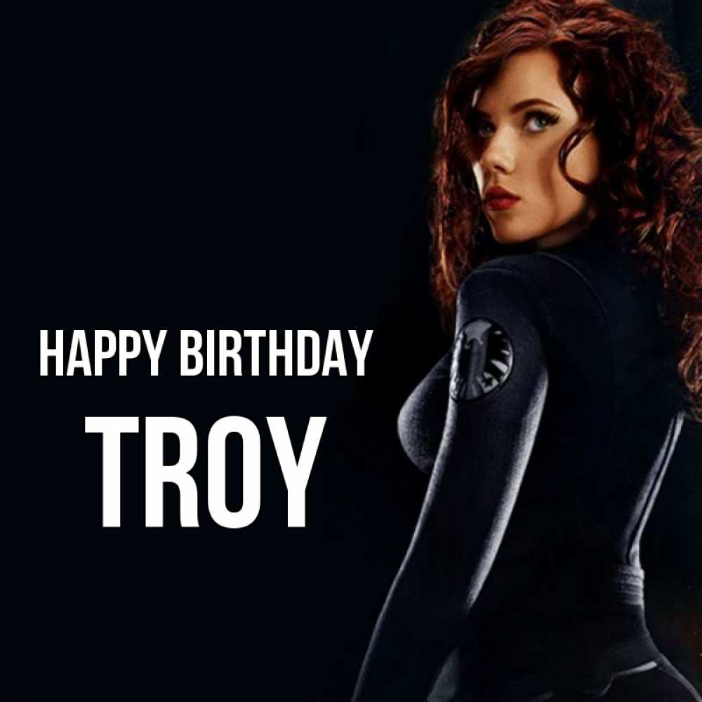 Greetings card с именем, Troy Happy Birthday Марвел черная вдова Greetings with text for free download 