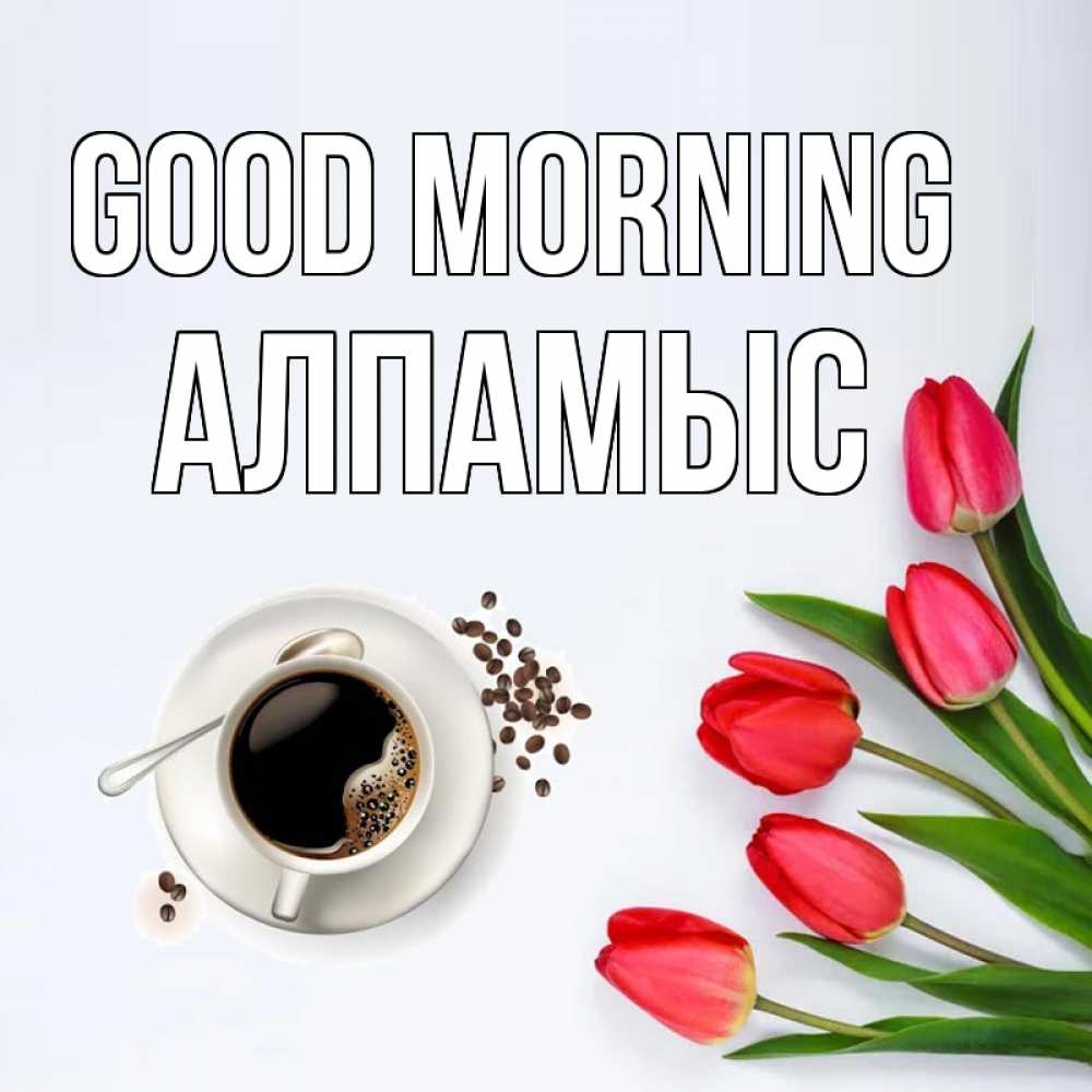 Greetings card с именем, Алпамыс Good morning красное блюдце Greetings with text for free download 