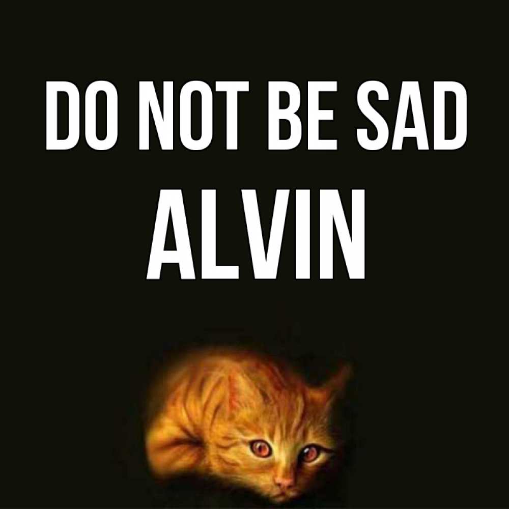 Greetings card с именем, Alvin Do not be sad лежащий кот в темноте Greetings with text for free download 