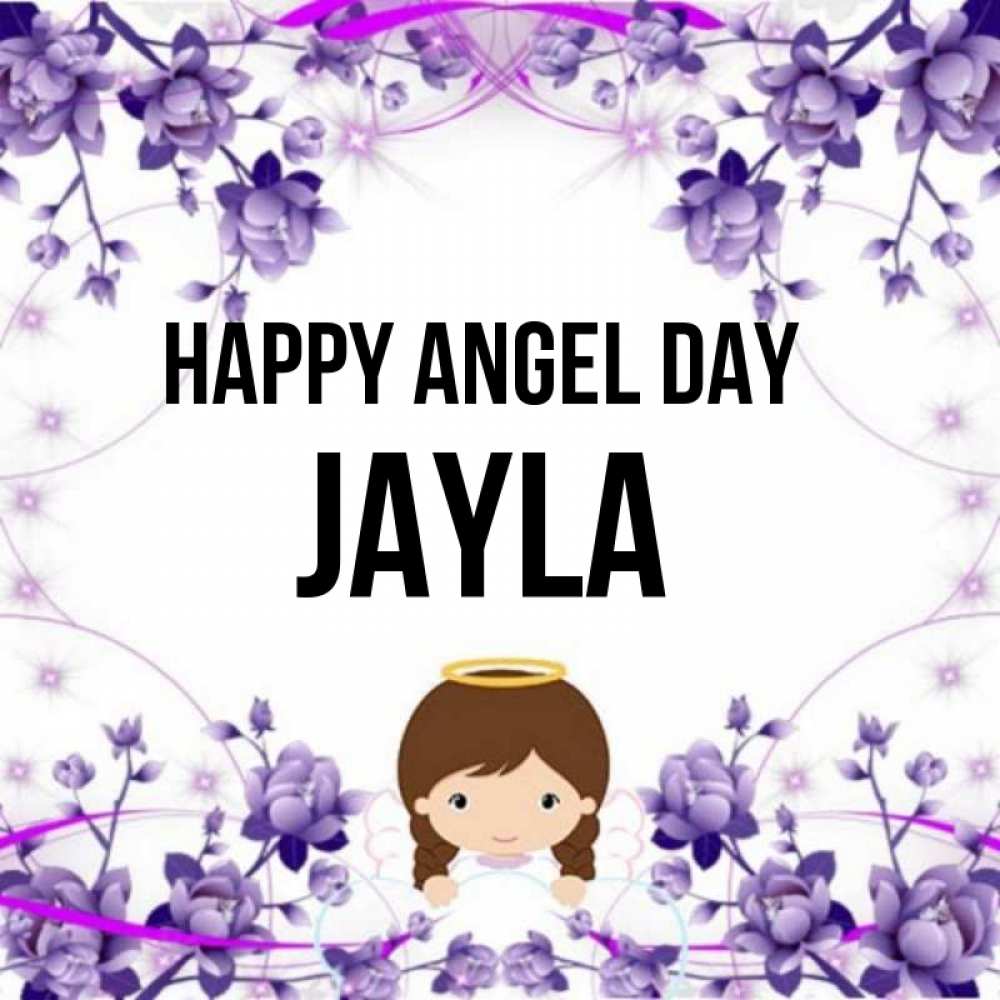 Greetings card с именем, Jayla happy angel day с именинами в рамочке Greetings with text for free download 