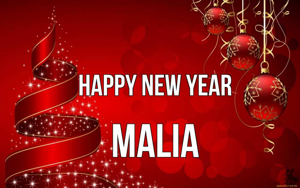 Greetings card с именем, Malia Happy New Year новый год Greetings with text for free download 