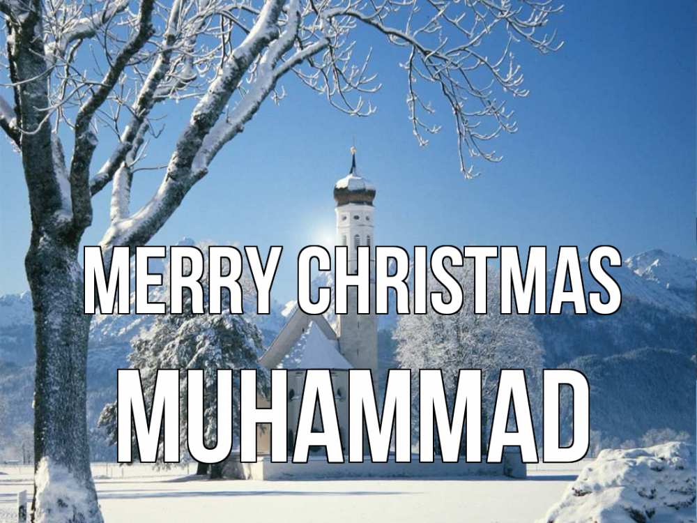Greetings card с именем, Muhammad Merry Christmas зима, храм, костел Greetings with text for free download 