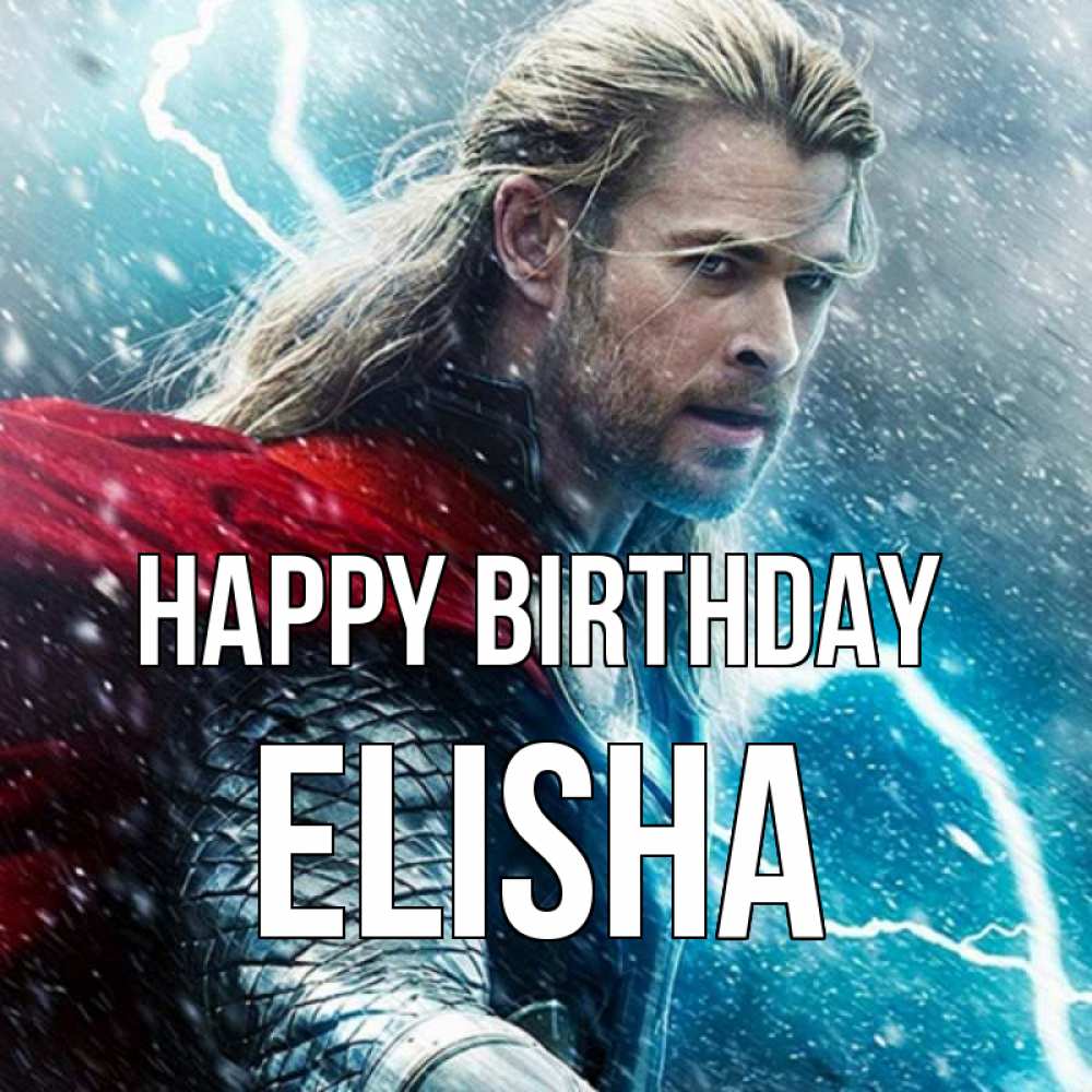 Greetings card с именем, Elisha Happy Birthday марвел боги Greetings with text for free download 