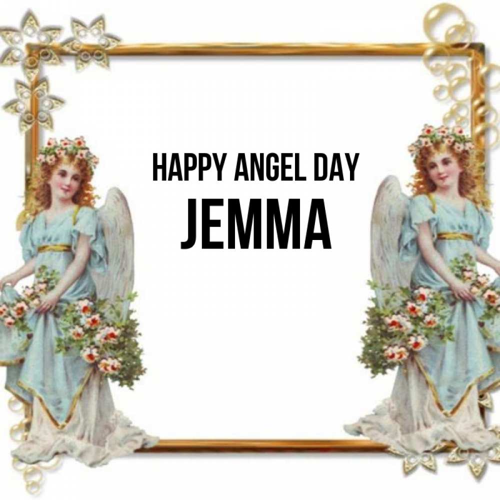 Greetings card с именем, Jemma happy angel day рамочка из золота и ангелы Greetings with text for free download 