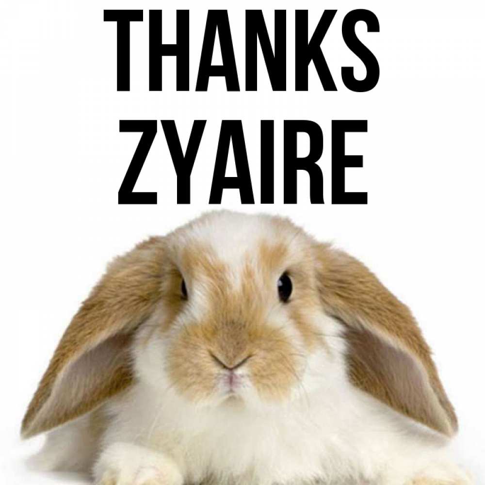 Greetings card с именем, Zyaire Thanks коричнево белый заяц Greetings with text for free download 