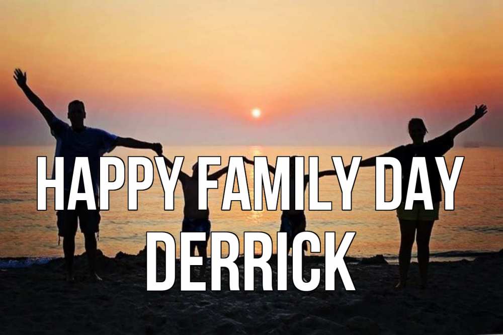 Greetings card с именем, Derrick happy family day мама, папа, дети, дочка,сын, море, пляж, закат Greetings with text for free download 