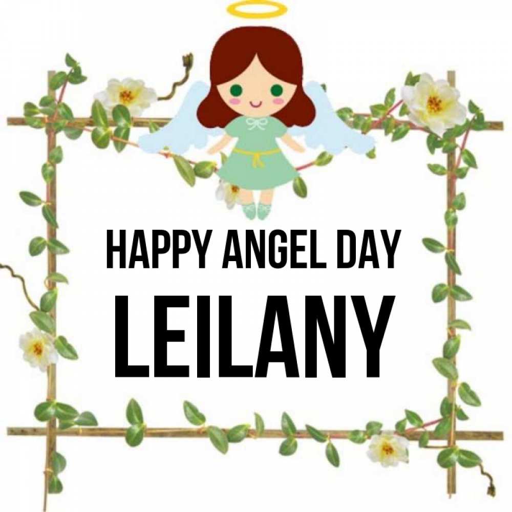 Greetings card с именем, Leilany happy angel day Ангел с нимбом Greetings with text for free download 