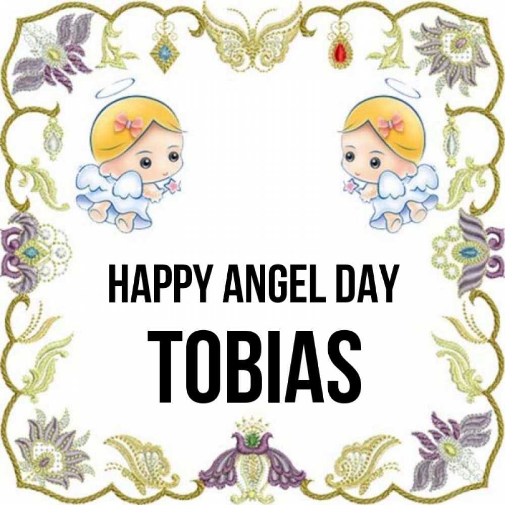 Greetings card с именем, Tobias happy angel day маленькие ангелы с крылышками Greetings with text for free download 