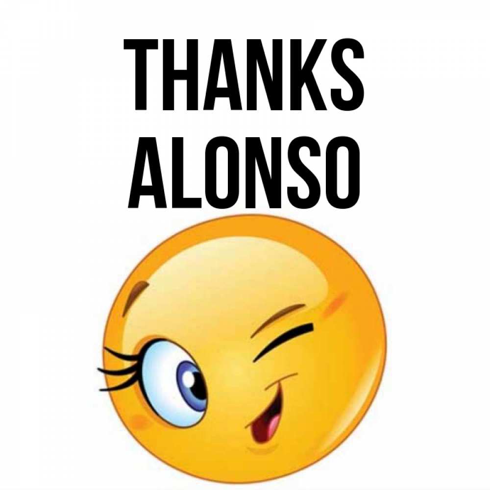 Greetings card с именем, Alonso Thanks открытка с подмигивающим смайлом Greetings with text for free download 