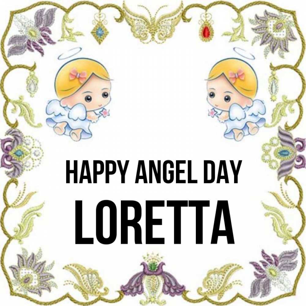 Greetings card с именем, Loretta happy angel day маленькие ангелы с крылышками Greetings with text for free download 