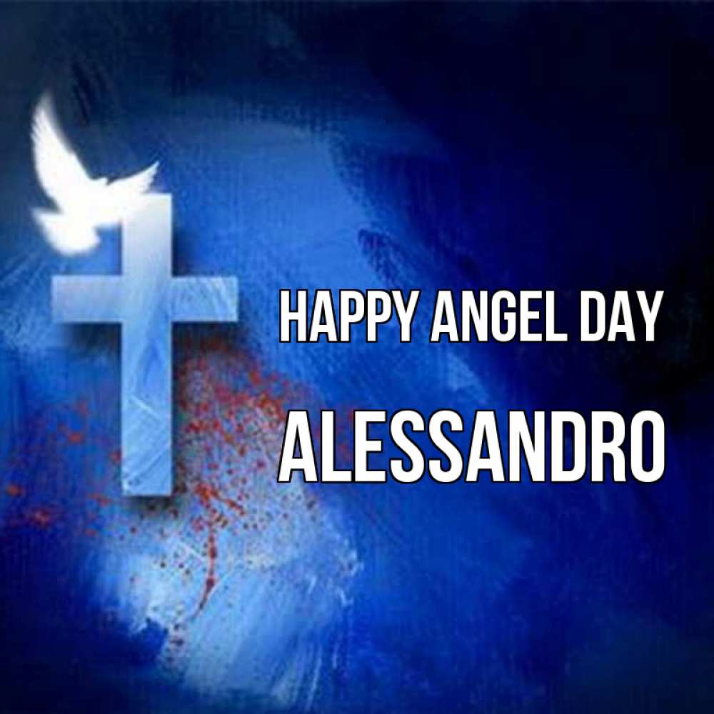 Greetings card с именем, Alessandro happy angel day Синий фон и птица Greetings with text for free download 