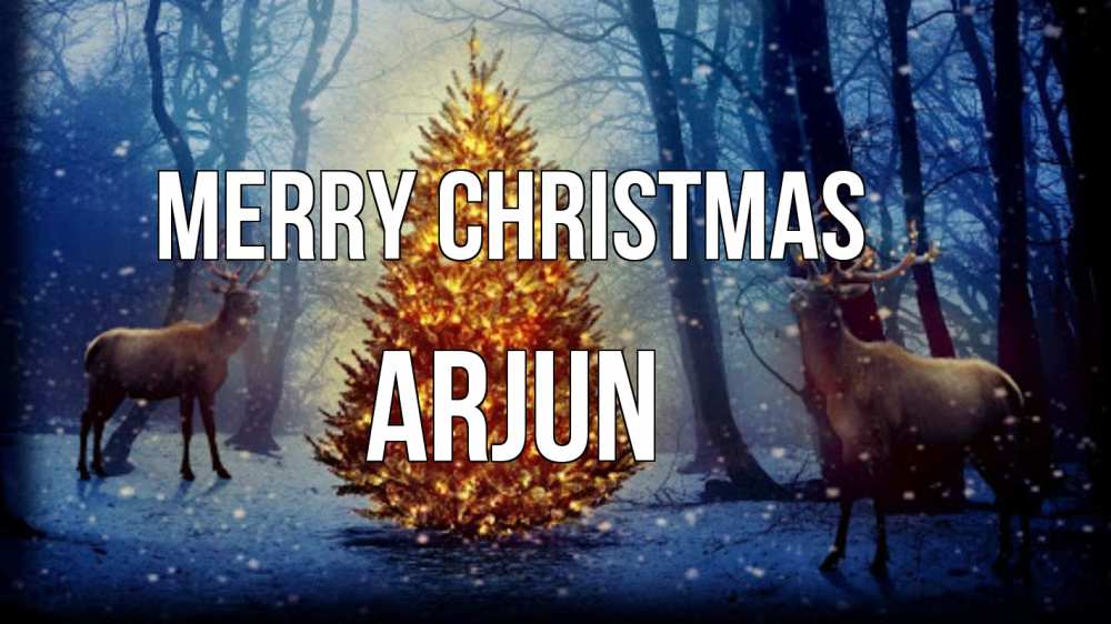 Greetings card с именем, Arjun Merry Christmas олени, новогодняя елка Greetings with text for free download 