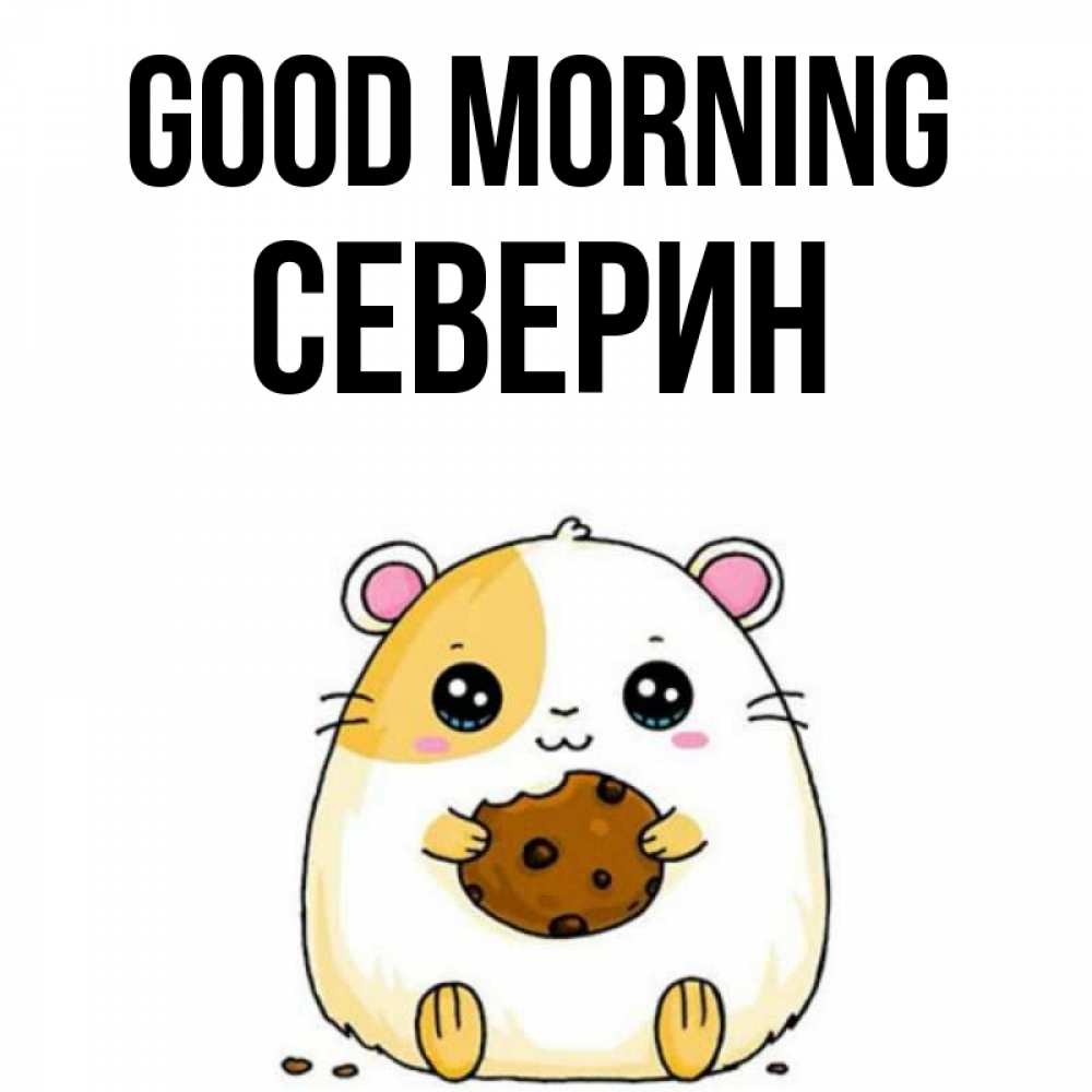 Greetings card с именем, Северин Good morning есть печеньку. Утречко Greetings with text for free download 