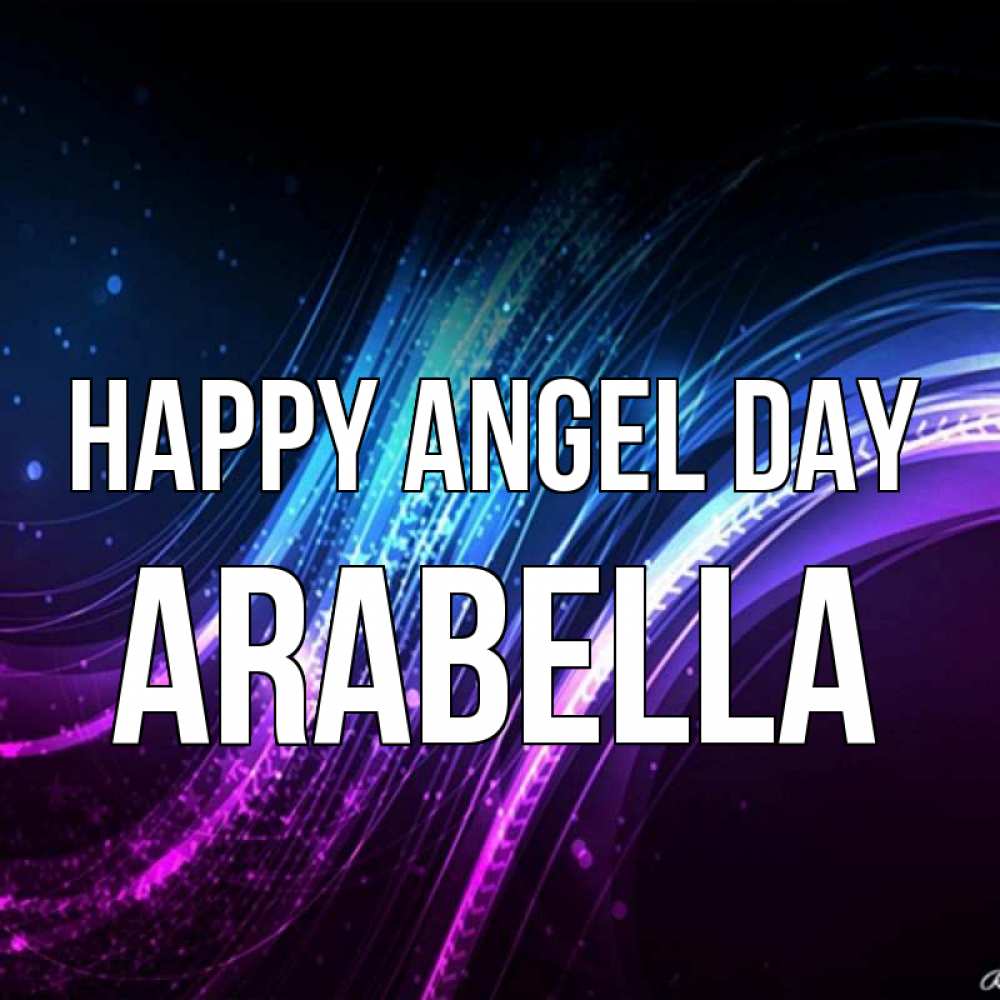 Greetings card с именем, Arabella happy angel day фиолетовый фон Greetings with text for free download 