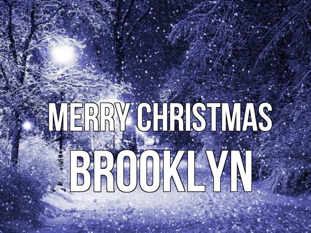 Greetings card с именем, Brooklyn Merry Christmas зима, снег, фонарь Greetings with text for free download 
