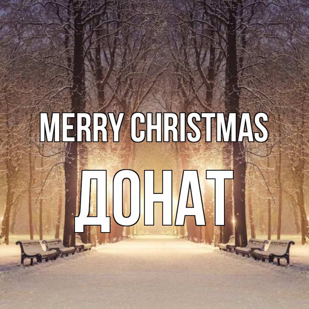 Greetings card с именем, Донат Merry Christmas зима, парк, фонарь, лес Greetings with text for free download 