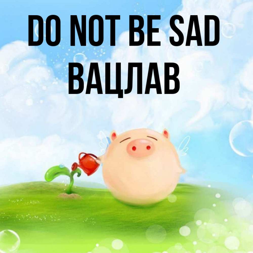 Greetings card с именем, Вацлав Do not be sad поливает цветок порося Greetings with text for free download 