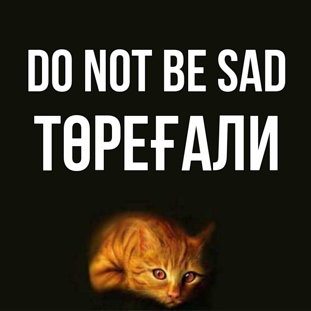 Greetings card с именем, Төреғали Do not be sad лежащий кот в темноте Greetings with text for free download 